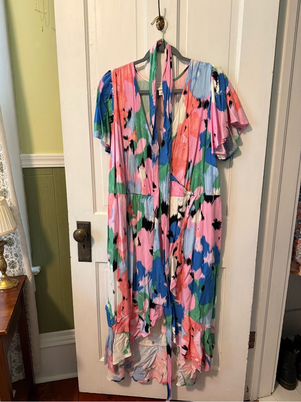 Ava & Viv Pink, Blue & Green High-Low Wrap Dress
